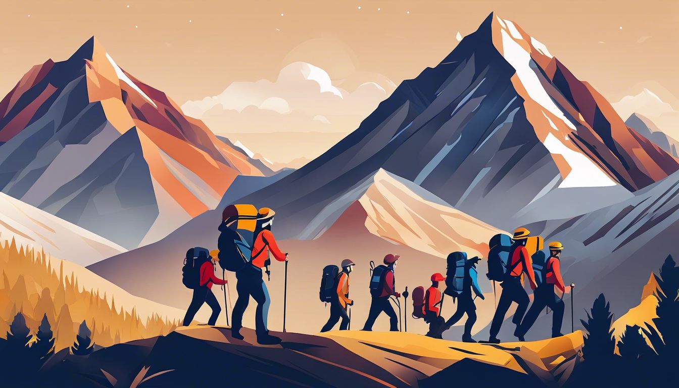 Een groep avontuurlijke ontdekkingsreizigers beklimt een ruige berg.
