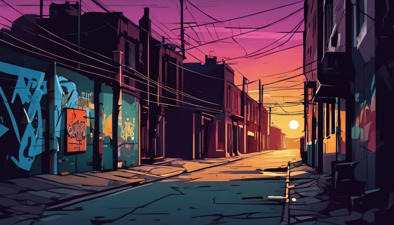 Een verlaten steegje met verontrustende sfeer en graffiti.