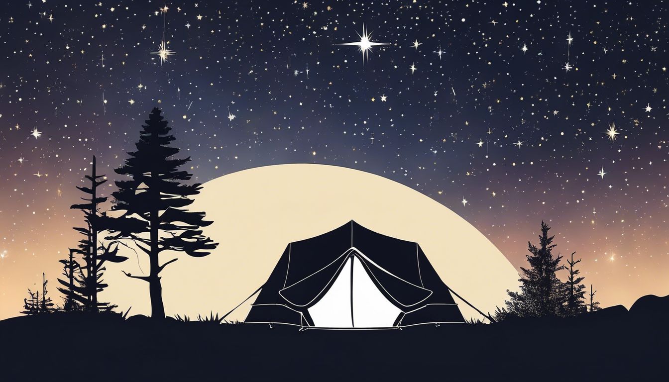 De contouren van een tent tegen de sterrenhemel in de wildernis.