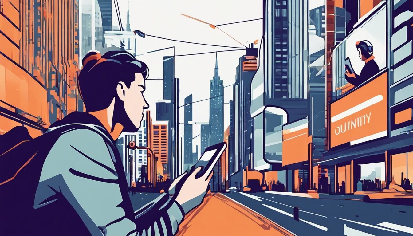 Een persoon bekijkt streaming inhoud op een mobiel apparaat met verschillende kwaliteitsinstellingen.