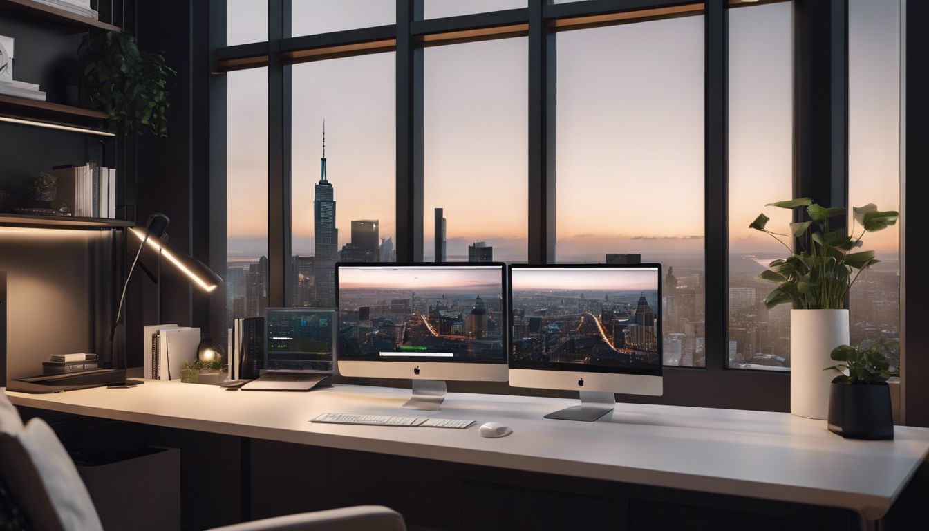 Een strakke en stijlvolle Spotify-interface op een Windows desktop in een modern kantoor.