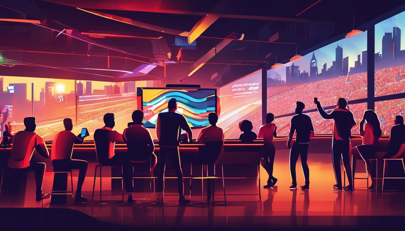 Een groep enthousiaste fans kijkt naar een Formule 1-race in een sportbar.