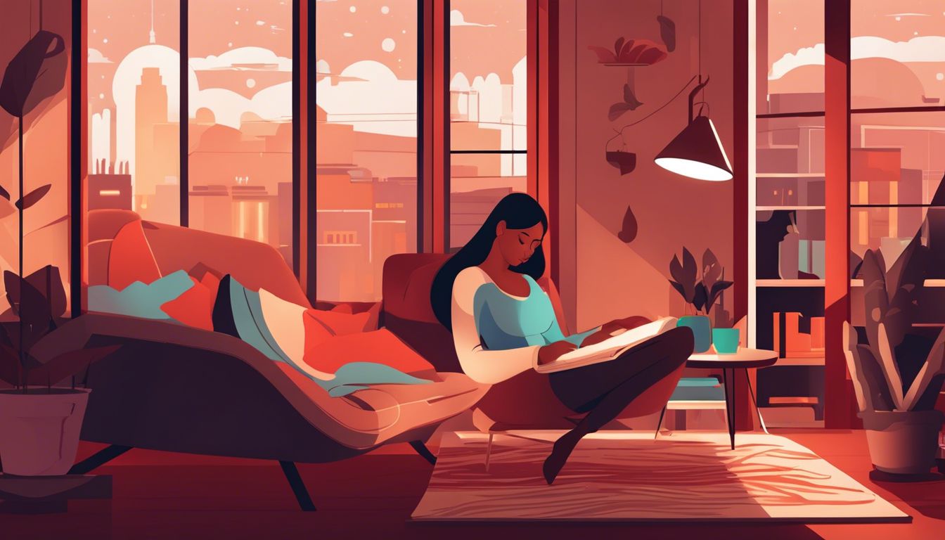 Een vrouw die zich verdiept in het binge-watchen van een meeslepende miniserie, omringd door gezellige dekens.