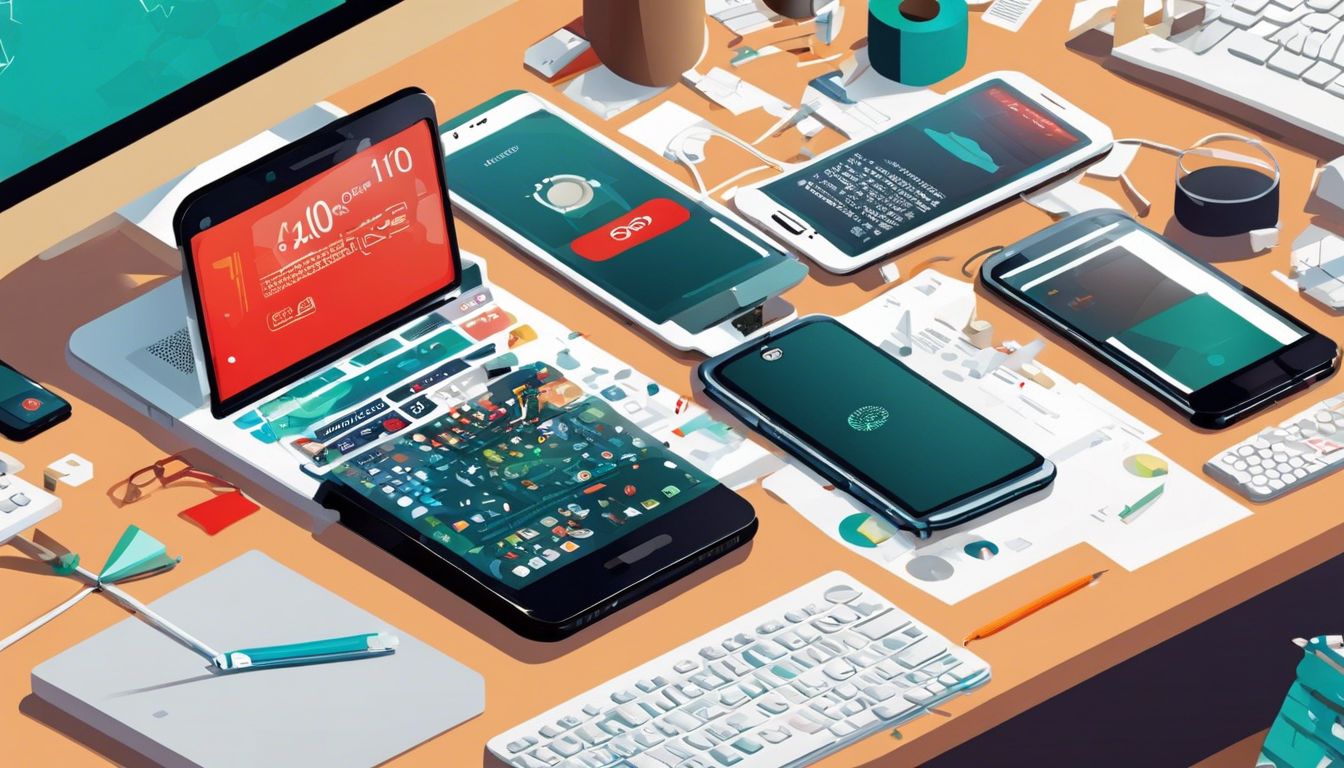 Een smartphone toont foutcode 6100 op een rommelig bureau.