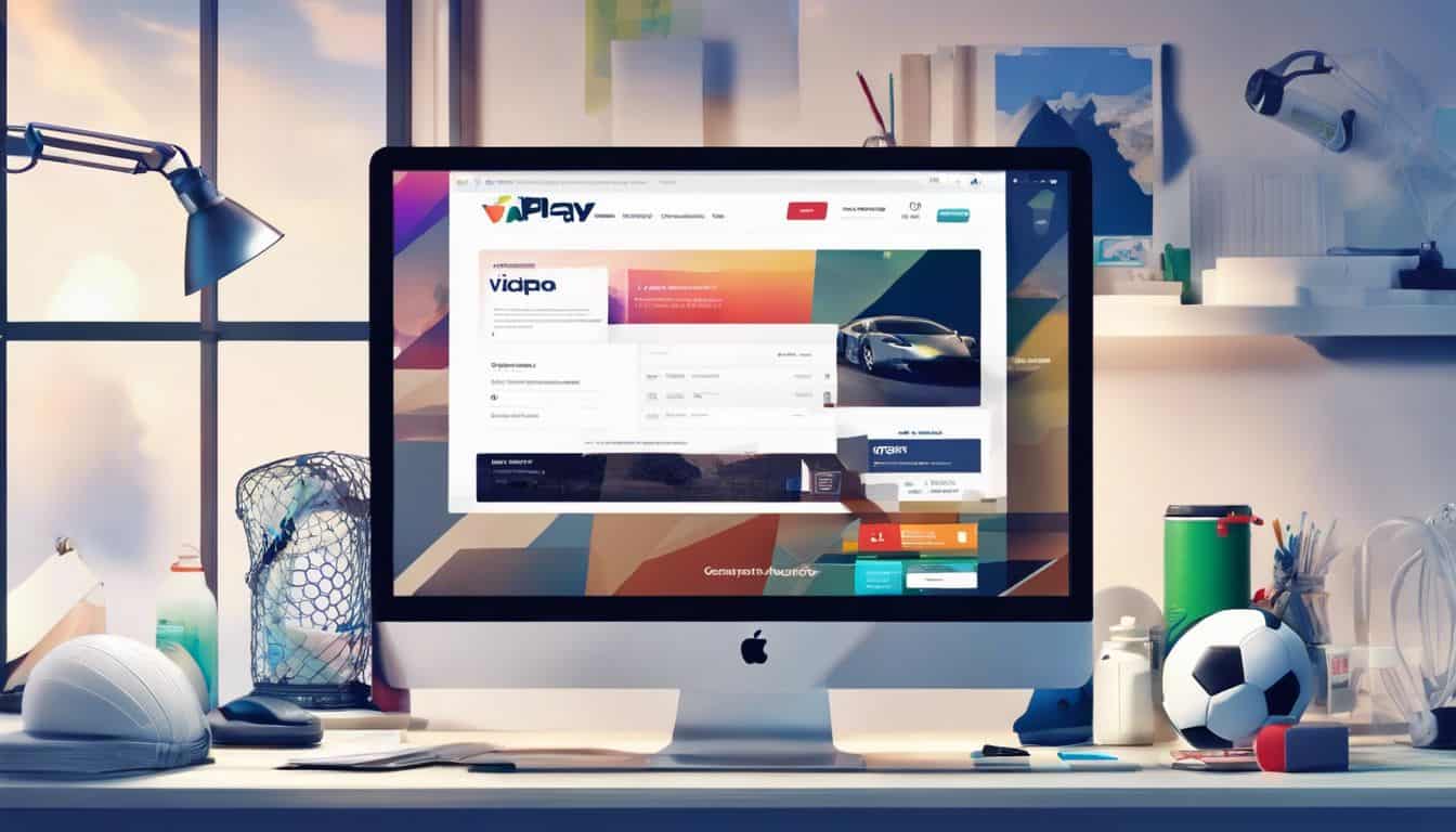 Een rommelig kantoor met een open laptop toont de Viaplay-website.