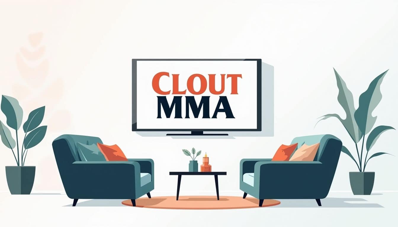 Minimalistische woonkamer met moderne meubels en een grote TV.