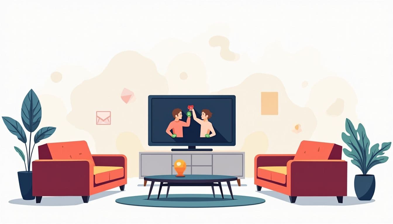 Minimalistische vectorillustratie van een moderne woonkamer met UFC-tv.